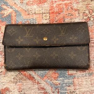 Louis Vuitton Monogram Canvas Folded Wallet in Brown with Gold Snap